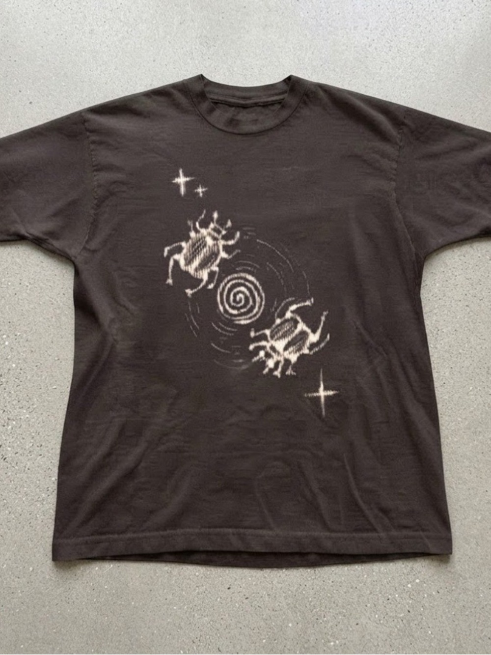 Alien Scarab Beetle Spiral Graphic Print Brown Gildan T-Shirt
